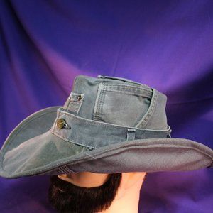 Upcycled Cowboy Hat made from old Carhartt pants Gray size L or 7 3/8
